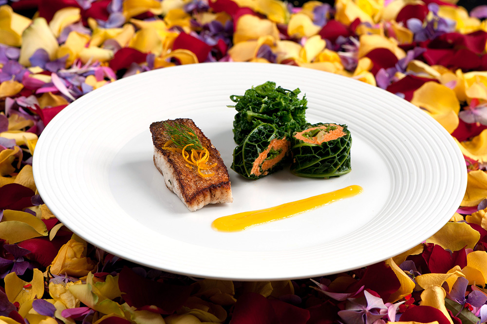 Gebratener Zander mit ­Wirsing-Roulade und Orangensauce